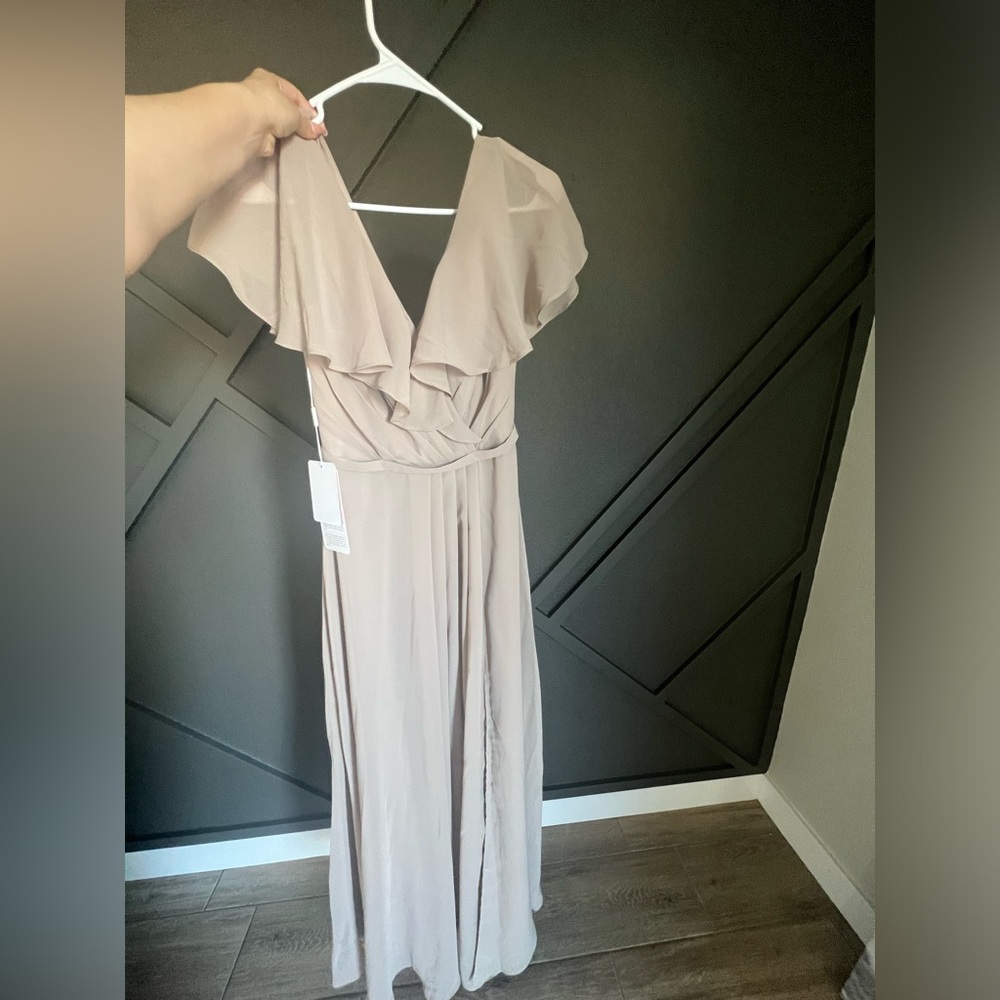 JJ’s House A-line V-Neck Floor-Length Chiffon Bridesmaid Dress #233676